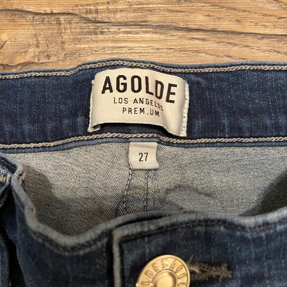 AGOLDE Dark Wash Frayed Ankle Zipper Fly Skinny Jeans Women's size 27 - Picture 2 of 5